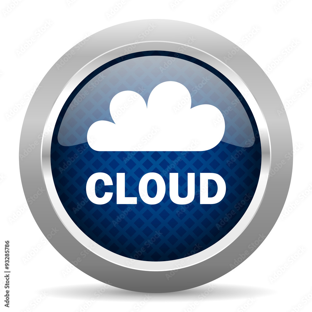 Aufkleber cloud blue circle glossy web icon on white background, round button for internet and mobile app