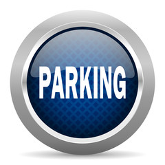 parking blue circle glossy web icon on white background, round button for internet and mobile app