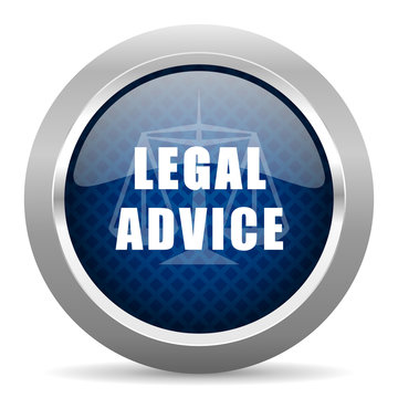 legal advice blue circle glossy web icon on white background, round button for internet and mobile app