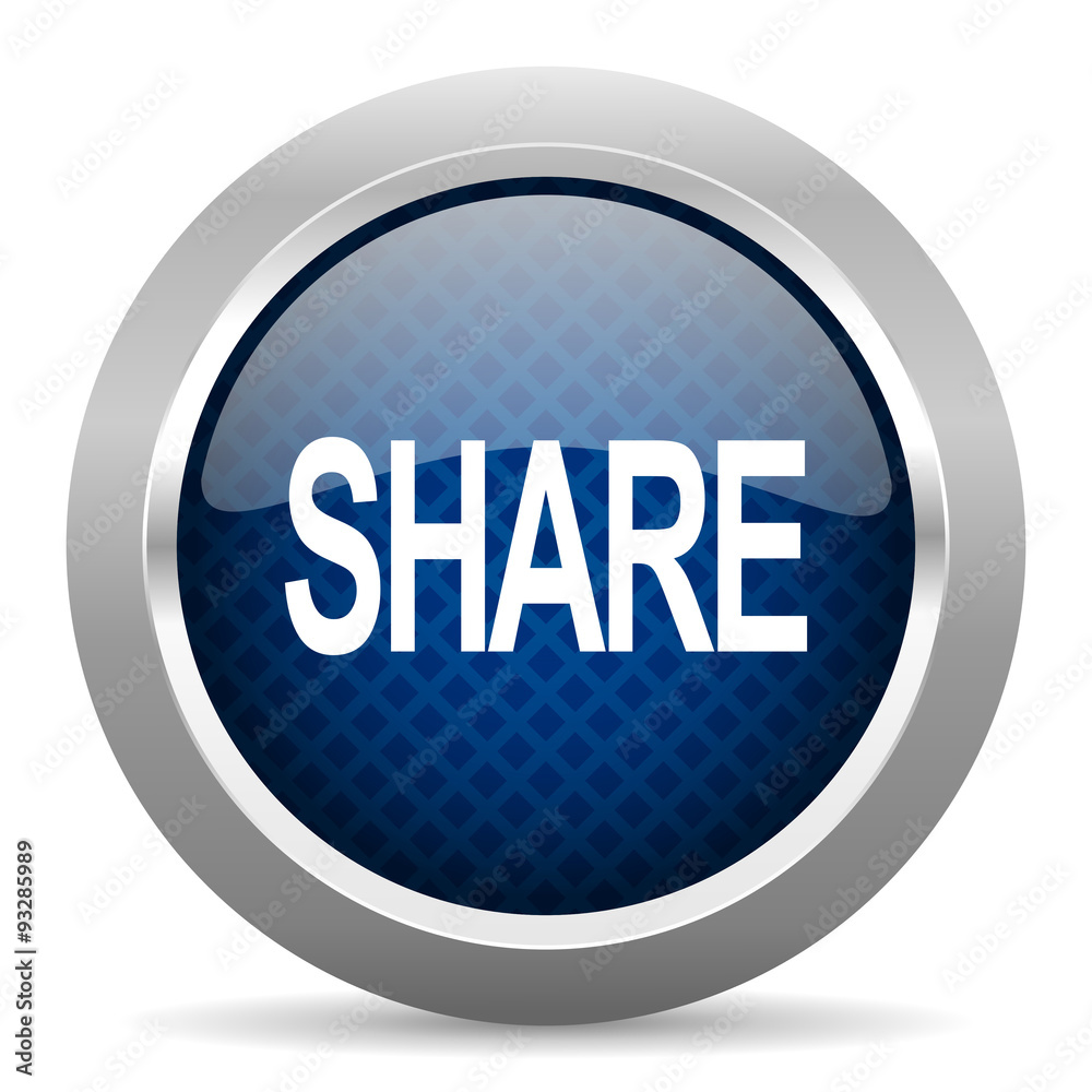 Fototapete share blue circle glossy web icon on white background, round button for internet and mobile app