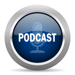 podcast blue circle glossy web icon on white background, round button for internet and mobile app
