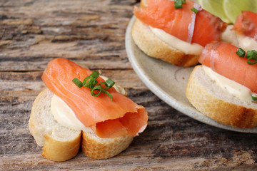 Baguette bread with smoked salmon