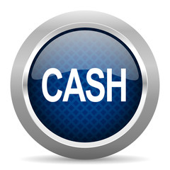 cash blue circle glossy web icon on white background, round button for internet and mobile app