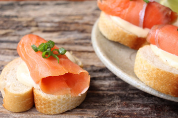 Baguette bread with smoked salmon