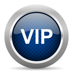 vip blue circle glossy web icon on white background, round button for internet and mobile app