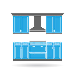 Modern kitchen cabinets with cooktop and hood