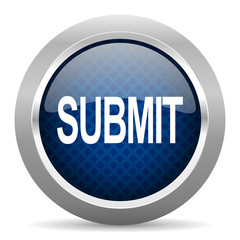 submit blue circle glossy web icon on white background, round button for internet and mobile app