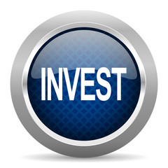 nvest blue circle glossy web icon on white background, round button for internet and mobile app