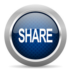 share blue circle glossy web icon on white background, round button for internet and mobile app