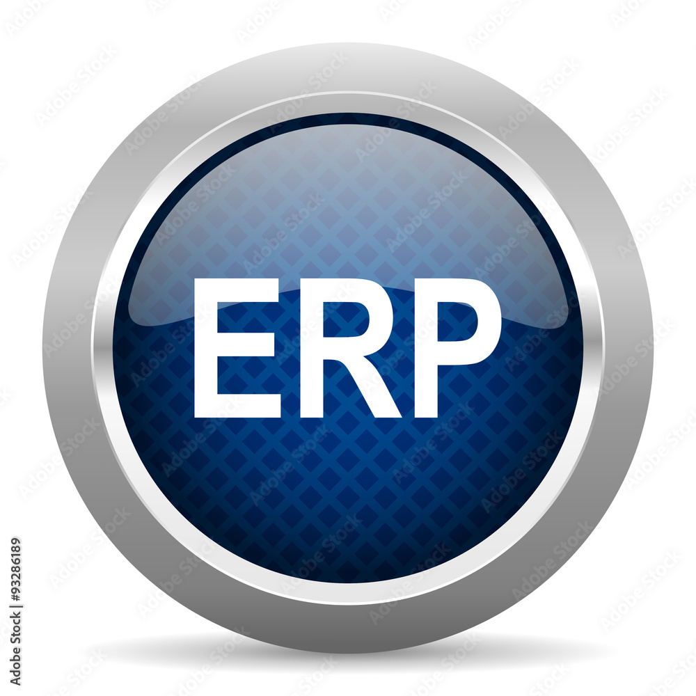 Aufkleber erp blue circle glossy web icon on white background, round button for internet and mobile app