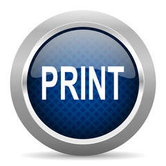 print blue circle glossy web icon on white background, round button for internet and mobile app