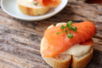 Baguette bread with smoked salmon