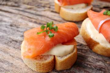 Baguette bread with smoked salmon