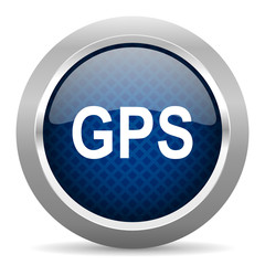 gps blue circle glossy web icon on white background, round button for internet and mobile app