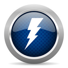 bolt blue circle glossy web icon on white background, round button for internet and mobile app