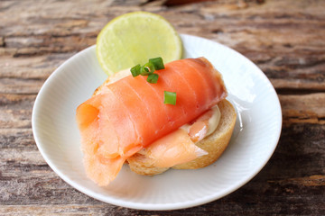 Baguette bread with smoked salmon