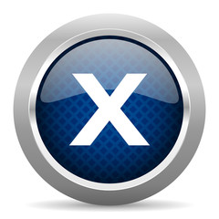 cancel blue circle glossy web icon on white background, round button for internet and mobile app