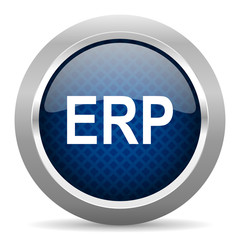 erp blue circle glossy web icon on white background, round button for internet and mobile app