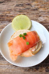 Baguette bread with smoked salmon