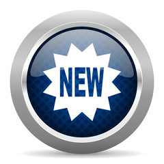 new blue circle glossy web icon on white background, round button for internet and mobile app