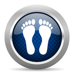 foot blue circle glossy web icon on white background, round button for internet and mobile app