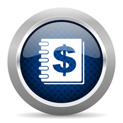 money blue circle glossy web icon on white background, round button for internet and mobile app
