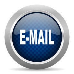 email blue circle glossy web icon on white background, round button for internet and mobile app