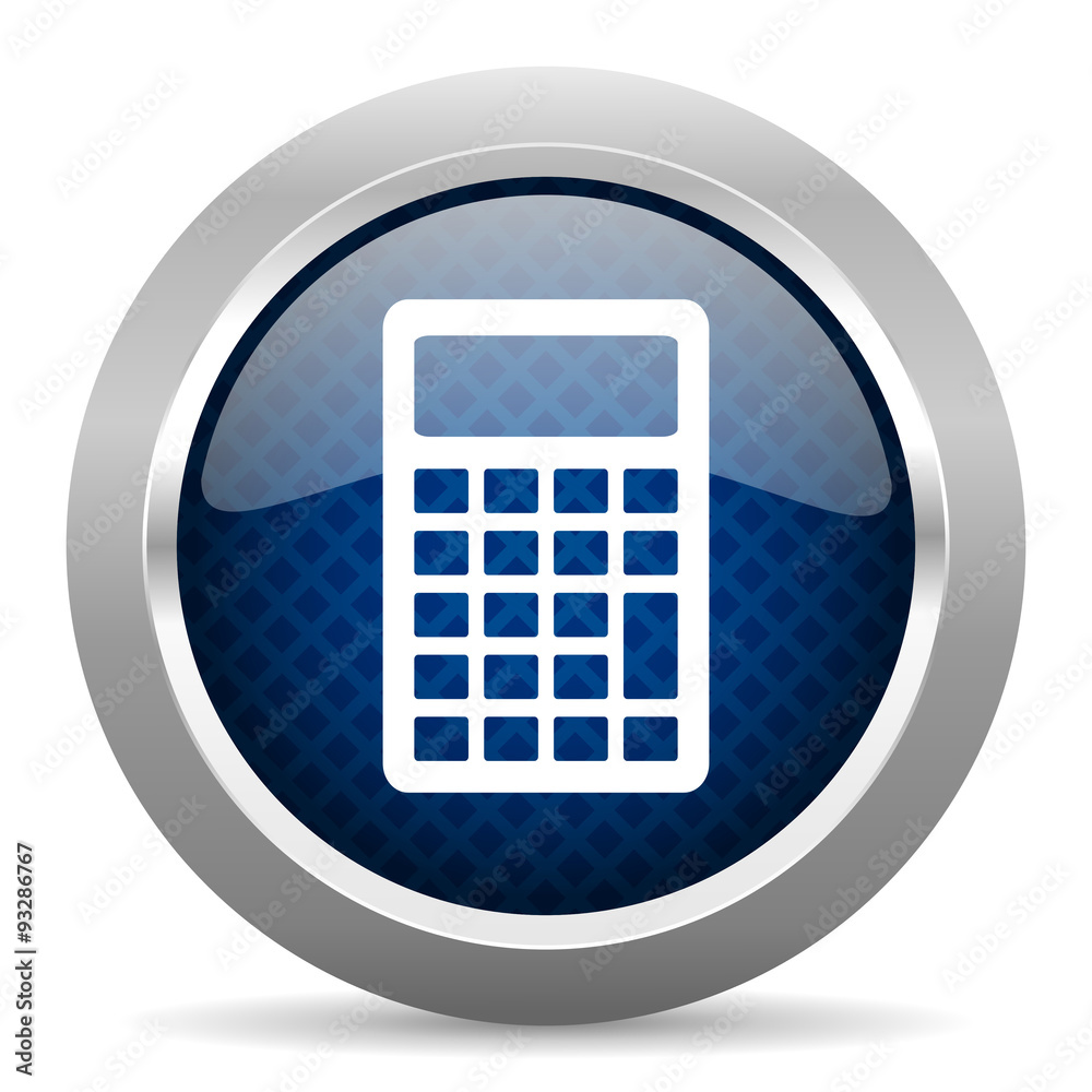 Aufkleber calculator blue circle glossy web icon on white background, round button for internet and mobile app