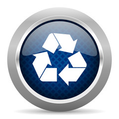 recycle blue circle glossy web icon on white background, round button for internet and mobile app