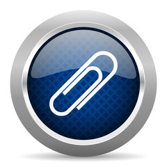 paperclip blue circle glossy web icon on white background, round button for internet and mobile app