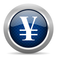 Obraz premium yen blue circle glossy web icon on white background, round button for internet and mobile app