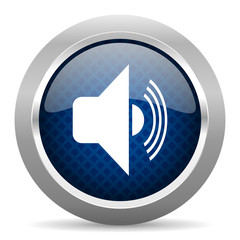 volume blue circle glossy web icon on white background, round button for internet and mobile app