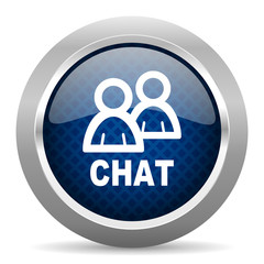 chat blue circle glossy web icon on white background, round button for internet and mobile app