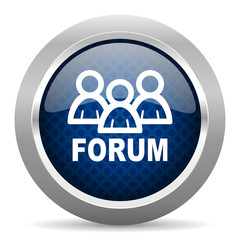 forum blue circle glossy web icon on white background, round button for internet and mobile app