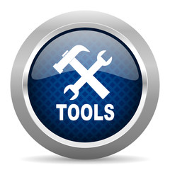 tools blue circle glossy web icon on white background, round button for internet and mobile app