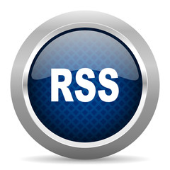 rss blue circle glossy web icon on white background, round button for internet and mobile app