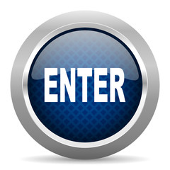 enter blue circle glossy web icon on white background, round button for internet and mobile app