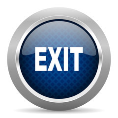 exit blue circle glossy web icon on white background, round button for internet and mobile app