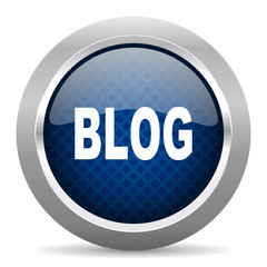 blog blue circle glossy web icon on white background, round button for internet and mobile app