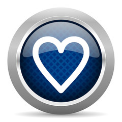 heart blue circle glossy web icon on white background, round button for internet and mobile app