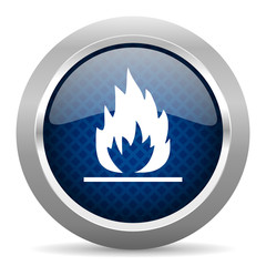 flame blue circle glossy web icon on white background, round button for internet and mobile app