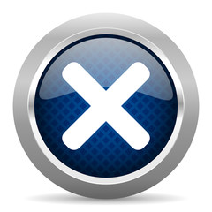 cancel blue circle glossy web icon on white background, round button for internet and mobile app