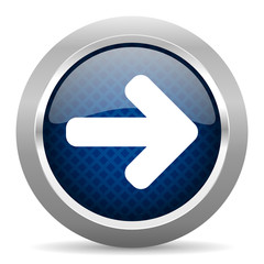 right arrow blue circle glossy web icon on white background, round button for internet and mobile app