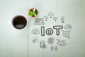 IoT concept with a cup of coffee