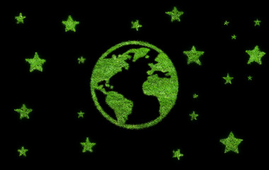 Abstract green grass Earth and stars