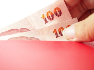 Count banknotes in red envelope, bonus, chinese culture