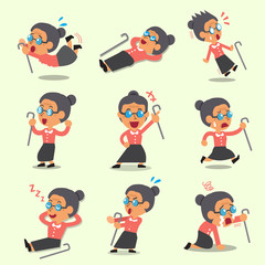 Cartoon old woman character poses