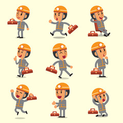 Fototapeta premium Cartoon technician character poses