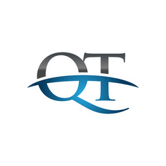 QT initial company swoosh logo blue