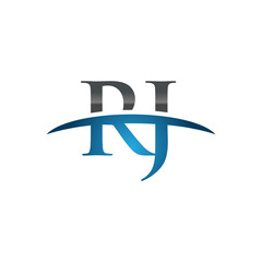 RJ initial company swoosh logo blue